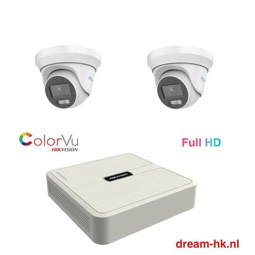 2MP Hikvision ColorVu 4CH HD TVI set/4CH DVR +2x camera, Audio, Tv en Foto, Videobewaking, Nieuw, Buitencamera, Ophalen of Verzenden