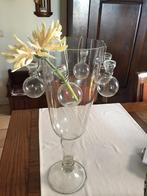 Hoge glazen vaas met 6 afneembare glazen hangers., Huis en Inrichting, Woonaccessoires | Vazen, Glas, Zo goed als nieuw, Ophalen