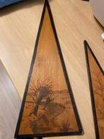 Set vintage wandpanelen pyrografie, Ophalen of Verzenden, Gebruikt