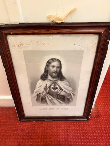 Brocante: prent van Jezus in originele lijst beschikbaar voor biedingen