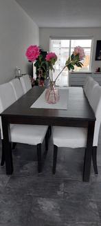 Zwarte eettafel met zes stoelen, 200 cm of meer, 50 tot 100 cm, Rechthoekig, Zo goed als nieuw