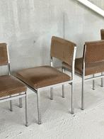 Vintage chroom eetkamerstoelen, 1980’s | 4+1 gratis, Ophalen of Verzenden, Bruin, Stof