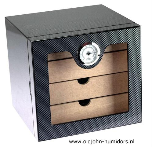 KABINET HUMIDOR 4 LADEN CARBON AFWERKING 100 SIGAREN     h84, Verzamelen, Rookartikelen, Aanstekers en Luciferdoosjes, Nieuw, Tabaksdoos of Verpakking