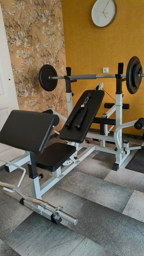 Gorilla universele halter bank 100kg, Sport en Fitness, Fitnessapparatuur, Zo goed als nieuw, Krachtstation, Benen, Borst, Metaal