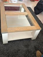Salontafel wit met hout en glas, Ophalen, 50 tot 100 cm, Minder dan 50 cm, Rechthoekig