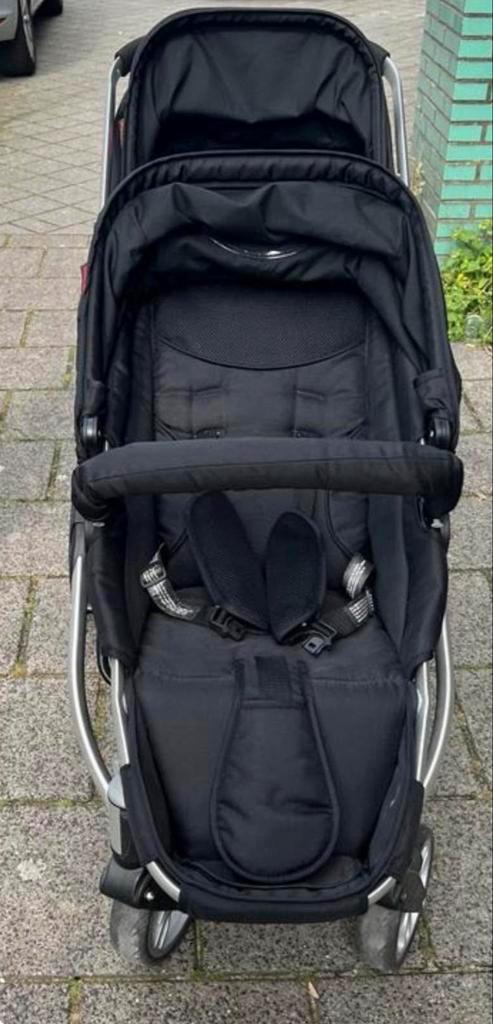 Zwarte Duowagen - Ideaal voor tweeling of broers/zussen, Kinderen en Baby's, Kinderwagens en Combinaties, Gebruikt, Kinderwagen