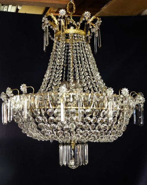 TOP antieke GROTE Franse zak luster bol ballon kristal lamp, Huis en Inrichting, Lampen | Kroonluchters, Ophalen