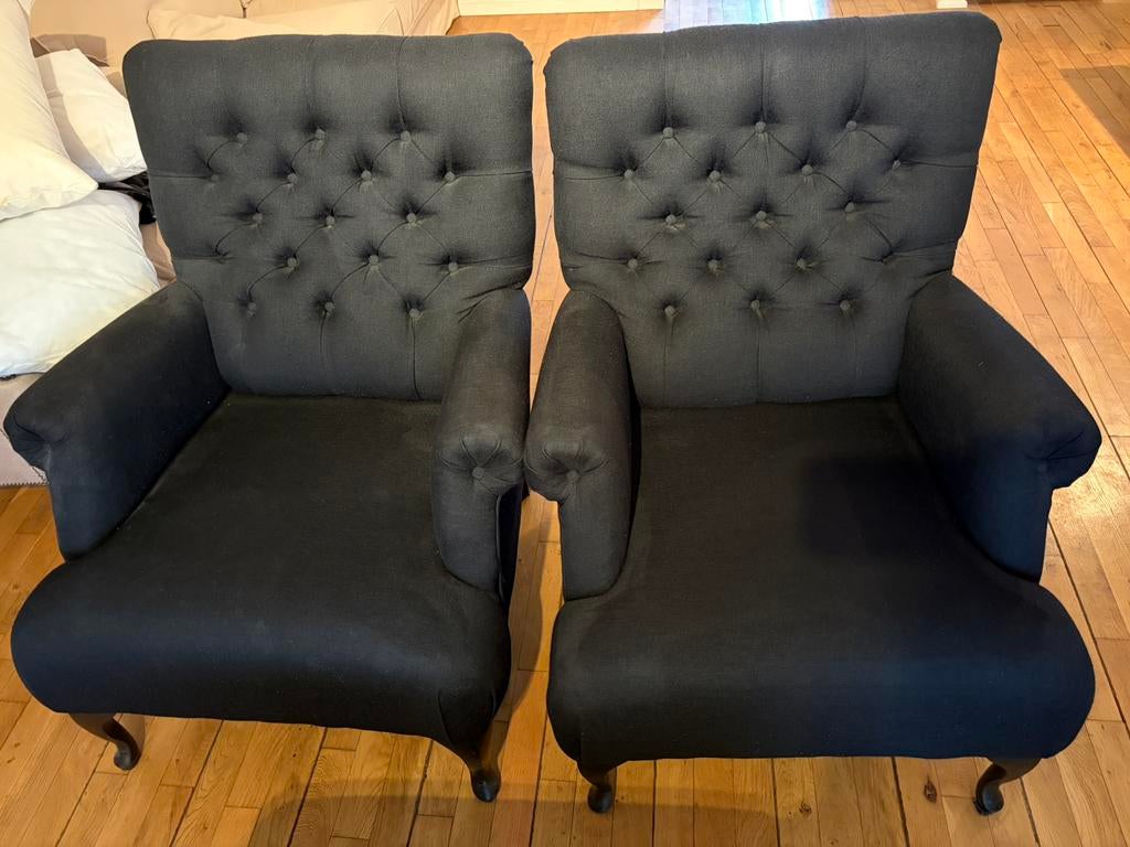 Twee Zwarte Fauteuils, Huis en Inrichting, Fauteuils, Ophalen, Zo goed als nieuw, 75 tot 100 cm, 50 tot 75 cm