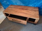 acaciahouten salontafel met stalen details 130x60x46, Ophalen, 50 tot 100 cm, 50 tot 100 cm, Zo goed als nieuw