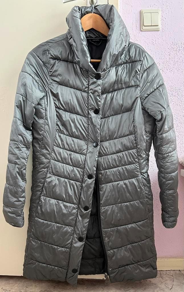 Winterjas, lang, grijs/zilver, Esmara, Kleding | Dames, Jassen | Winter, Gedragen, Maat 36 (S), Grijs, Ophalen of Verzenden