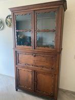 Antieke eiken massieve secrataire bureau buffet kast, Ophalen, 100 tot 150 cm, 200 cm of meer, Met deur(en)