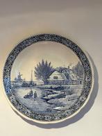 J Sonneville Delfts Blauw Wandbord met Hollands Landschap, Ophalen of Verzenden