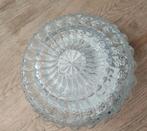 Vintage plafonnière plafondlamp glazen reliëf lamp 60,70jare, Ophalen of Verzenden, Gebruikt, Glas, Vintage plafonnière plafondlamp hallamp