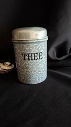 Grijs gewolkt emaille theeblik blik thee, Antiek en Kunst, Ophalen of Verzenden
