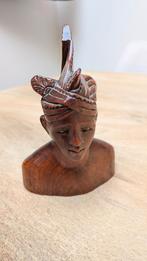 Balinees Houten Buste met Udeng, Ophalen of Verzenden