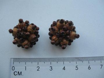 Klem Clip oorbellen houten kraaltjes natuurlijk goede staat beschikbaar voor biedingen