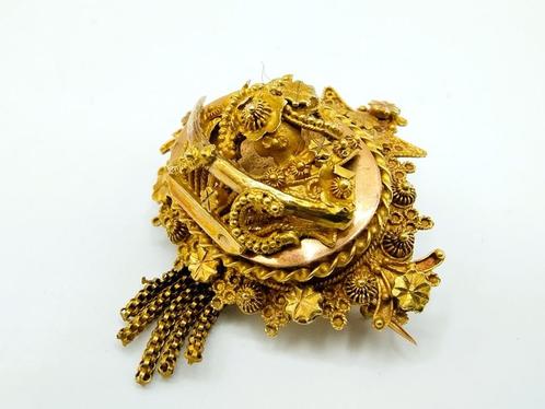 Gouden broche, klederdracht, 19e eeuws, Sieraden, Tassen en Uiterlijk, Antieke sieraden, Broche, Goud, Verzenden
