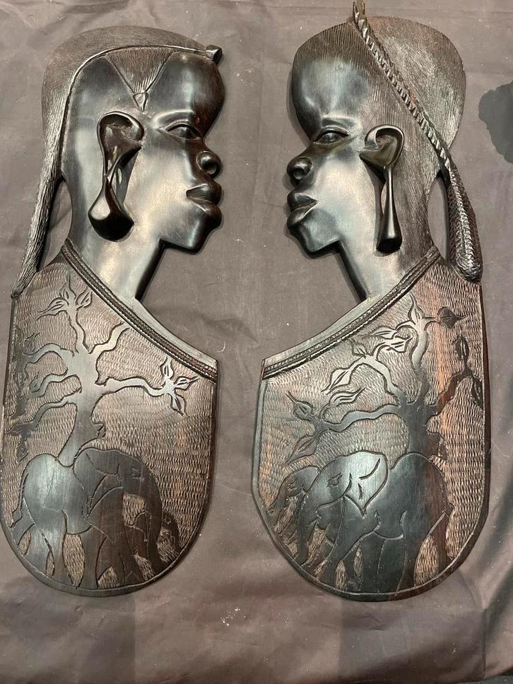 Afrikaanse Houten Wanddecoratie Set, Antiek en Kunst, Kunst | Niet-Westerse kunst, Ophalen of Verzenden