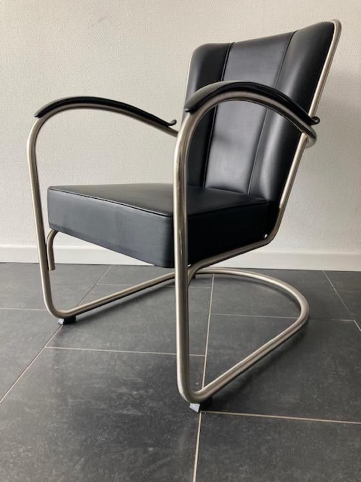 Gispen 412, zijdemat chroom, Colourline leder, Huis en Inrichting, Fauteuils, Zo goed als nieuw, Leer, Metaal, 50 tot 75 cm, Ophalen of Verzenden