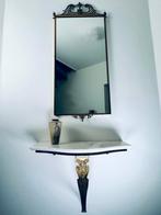 Chique vintage wandconsole met spiegel – marmer & messing, Minder dan 50 cm, Ophalen of Verzenden, Zo goed als nieuw, Minder dan 100 cm