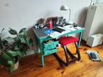 Smal bureau groen blauw turquoise met laatjes vintage, Huis en Inrichting, Bureaus, Ophalen, Gebruikt, Bureau