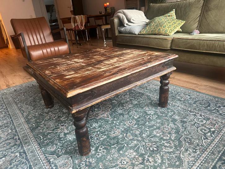 Mooie houten salontafel, Huis en Inrichting, Tafels | Salontafels, Gebruikt, Minder dan 50 cm, 50 tot 100 cm, 100 tot 150 cm, Vierkant
