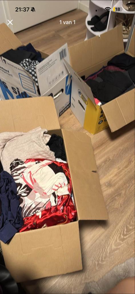 Verhuisdoos vol kleding en tassen 50 euro, Kleding | Dames, Overige Dameskleding, Gedragen, Ophalen