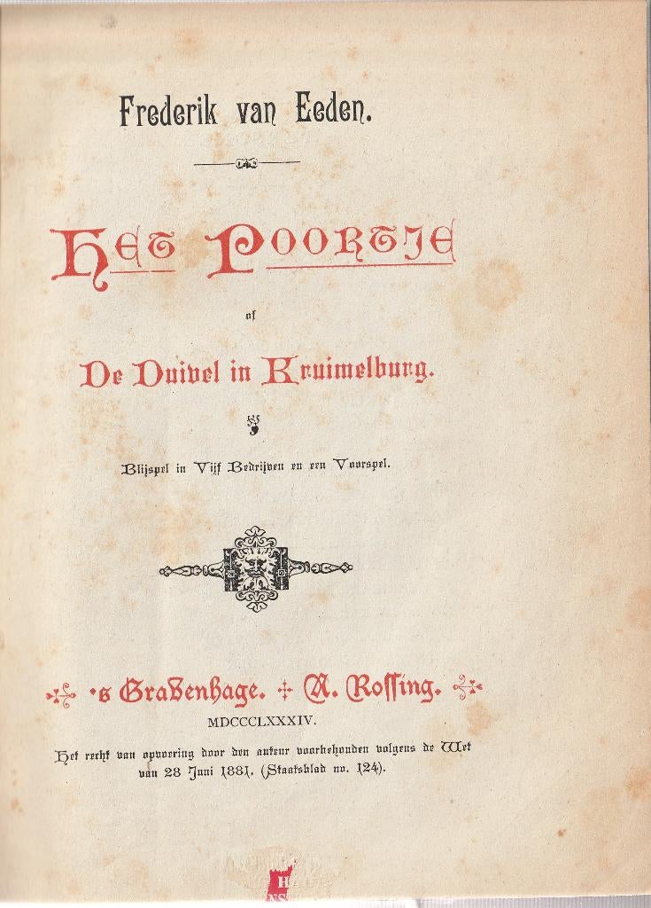 Frederik van Eeden: Het Poortje of De Duivel in Kruimelburg, Ophalen of Verzenden, Gelezen, Toneel