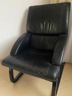 Zwarte leren fauteuil – goede staat, Ophalen, Gebruikt, Zwart, Metaal