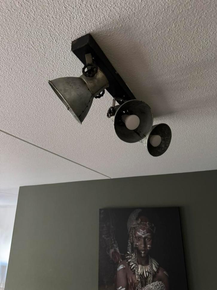 Industriele plafond spots (2 stuks), Huis en Inrichting, Lampen | Plafondlampen, Zo goed als nieuw, Kunststof, Metaal, Verzenden
