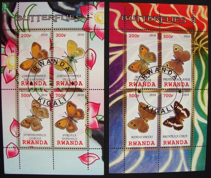 - 677 - 2 Blokken met 8 versch. Vlinders-zegels., Postzegels en Munten, Postzegels | Thematische zegels, Gestempeld, Dier of Natuur