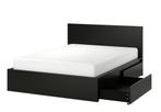 IKEA MALM Bedframe, hoog, met 2 bedlades, 140x200CM, Ophalen, Gebruikt, Zwart, Tweepersoons