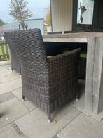 Steigerhout tuinset met 6 wicker stoelen, Tuin en Terras, Ophalen, Gebruikt, Eettafel, 6 zitplaatsen