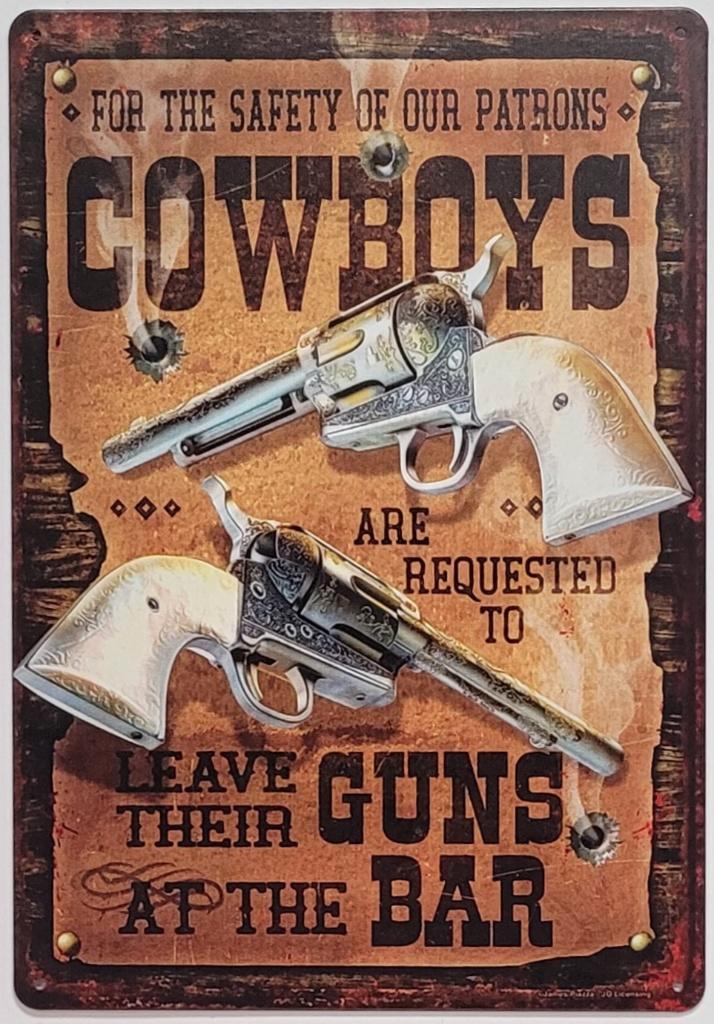 Cowboys leave guns at the bar reclamebord van metaal deco, Huis en Inrichting, Woonaccessoires | Wanddecoraties, Nieuw, Ophalen of Verzenden