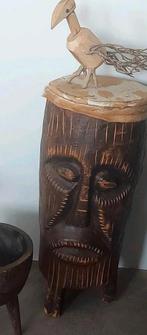 AFRIKAANS HOUTSNIJWERK TROMMEL MET GEZICHT-AFRIKAANSE  TROM, Verzenden, Gebruikt, Trommel