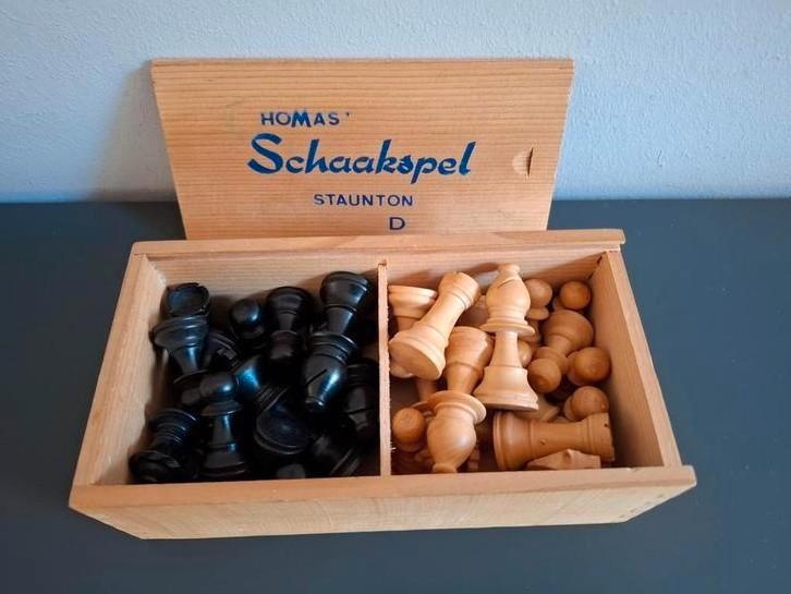 Staunton Revanche schaakstukken palmhout homas, Hobby en Vrije tijd, Denksport en Puzzels, Minder dan 500 stukjes, Ophalen of Verzenden