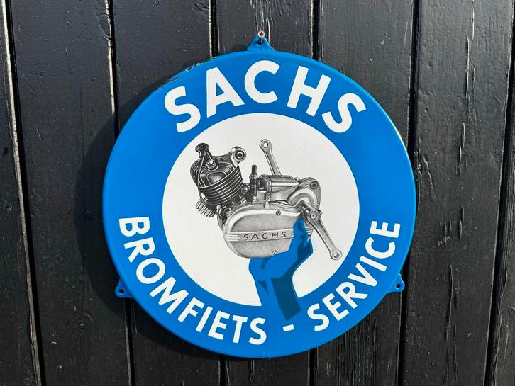 Oude Sachs Bromfiets Service Emaille Reclamebord, Antiek en Kunst, Antiek | Emaille, Ophalen of Verzenden