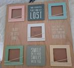 Grote houten fotolijst vr 5 foto's houten bord met tekst, Ophalen, Zo goed als nieuw