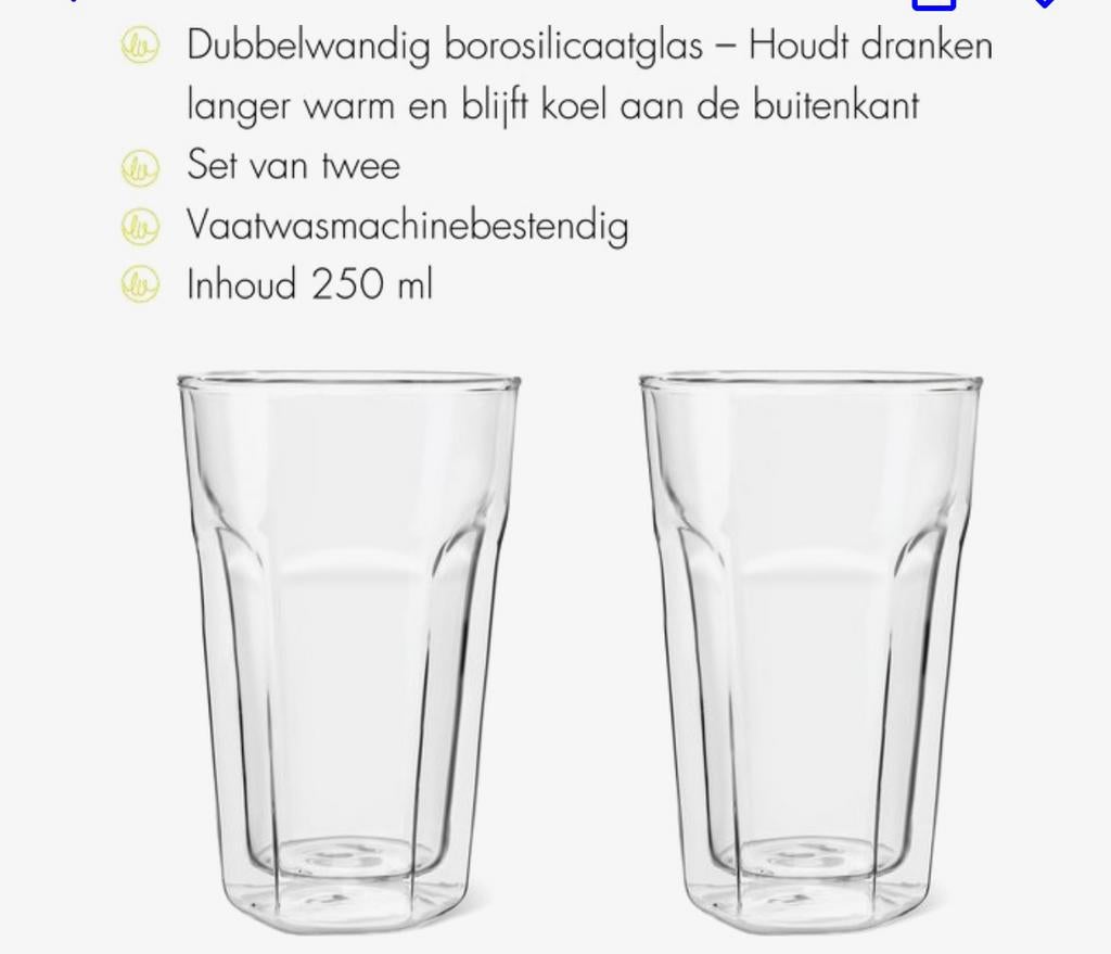 4 Dubbelwandige Latte Macchiato glazen, Ophalen of Verzenden, Zo goed als nieuw, Overige typen