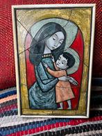 Olieverf - Maria met Kindje Jezus- Tegeltableau in Lijst, Ophalen of Verzenden