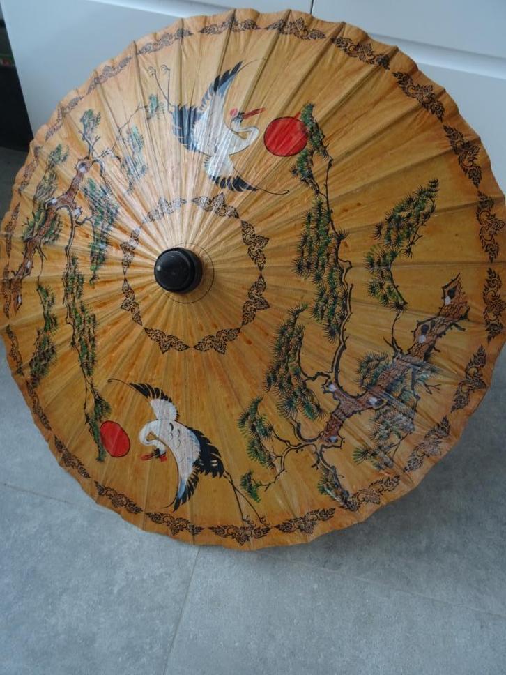Vintage Japanse rijstpapier parasol handbeschilderd paraplu, Verzamelen, Retro, Huis en Inrichting, Ophalen of Verzenden