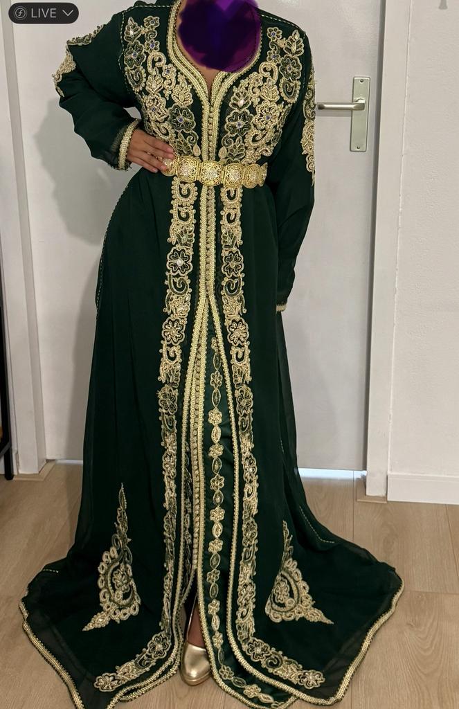 Donkergroene Takchita - Perfecte Staat!, Kleding | Dames, Jurken, Zo goed als nieuw, Maat 38/40 (M), Groen, Ophalen of Verzenden