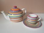 Theepot met kop en schotel streepjes Xenos, Huis en Inrichting, Keuken | Servies, Ophalen of Verzenden, Gebruikt, Overige stijlen