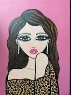 Pop Art Portret met Luipaardprint, Antiek en Kunst, Kunst | Schilderijen | Modern, Ophalen of Verzenden