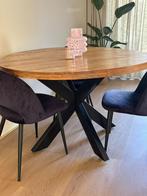 Ronde tafel van mangohout inclusief 3 stoelen, Ophalen, 100 tot 150 cm, Rond, Zo goed als nieuw