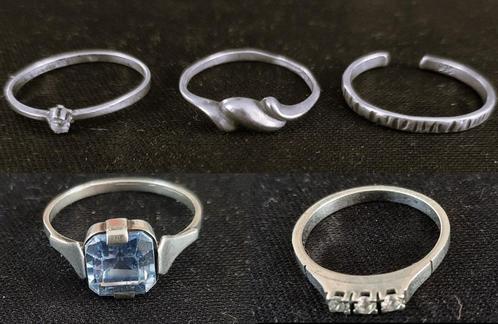 5 ringen van zilver 925, maten 16 - 17 - 17.5 cm, Sieraden, Tassen en Uiterlijk, Ringen, Gebruikt, Dame, Kleiner dan 17, Zilver