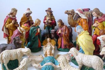 Grote oude kerstgroep gipsen beelden 31 cm / compleet antiek beschikbaar voor biedingen