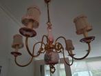 Vintage Porseleinen Hanglamp Roze Bloemen Goud, Huis en Inrichting, Lampen | Kroonluchters, Ophalen, Gebruikt, Metaal, Vintage
