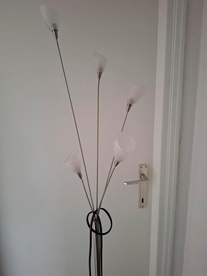 Stijlvolle Jan des Bouvrie vloerlamp, Huis en Inrichting, Lampen | Vloerlampen, Zo goed als nieuw, 150 tot 200 cm, Glas, Metaal