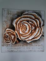 Schilderij 58 x 58 cm bloemen rozen bronskleur, zilver, Antiek en Kunst, Kunst | Schilderijen | Abstract, Ophalen of Verzenden